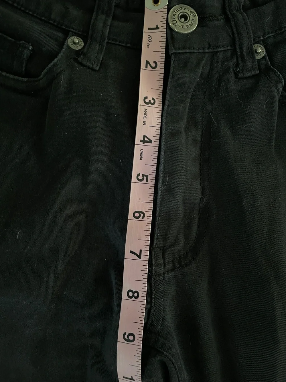 Vintage Genes- Cotton Mid Rise Slim Black Distressed Denim Pants Raw Edge